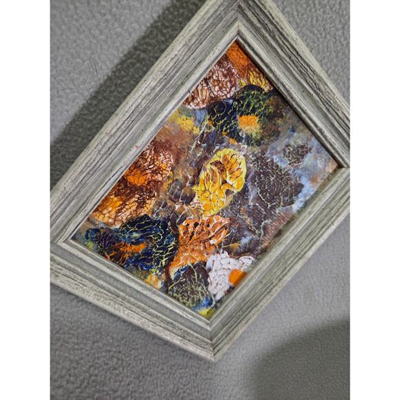 Set 2 Vtg Framed Mini Acrylic Paintings Anna Mike Wall Gallery Orange - Picture 4 of 15